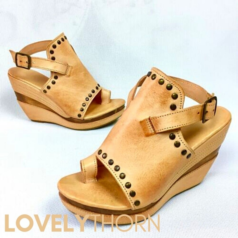 BED STU // ltd ed joann cobbler series distressed stud platform slingback wedges